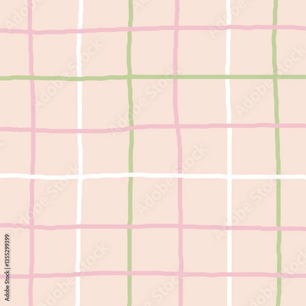 Fototapeta Warm Neutral Grid Pattern Hand-Drawn Vector Tiles