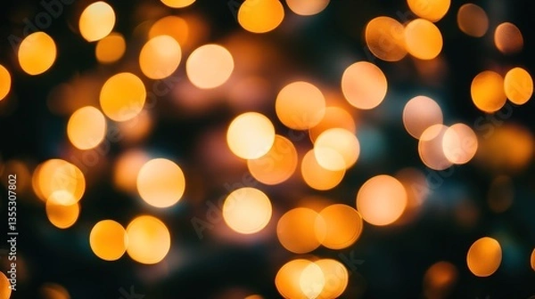 Fototapeta A Soft Bokeh Light Effect with Blurred Golden and White Glowing Circles, Creating a Dreamy and Elegant Ambiance, Perfect for Photography and Design Overlays