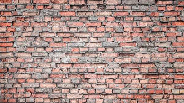 Fototapeta brick wall, wall, bricks, red brick, background, texture, wallpaper, destroyed, rustic, devastated, raw, pattern, concrete, defects, brickwork, surface, red, structure, textured, dirty, brick
