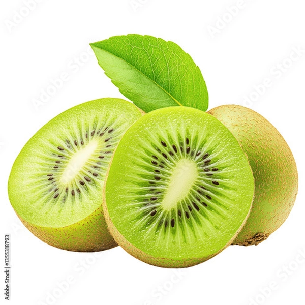 Fototapeta Kiwi Fruit with Leaf Isolated