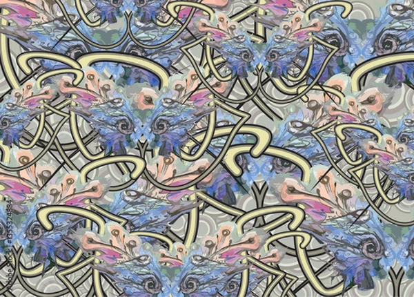 Obraz Multicolored backdrop with butterfly wings for textiles or covers. Ornamental butterfly motifs for fashion trends, business concepts, fabric, batiks, interiors, tiles, prints, dynamic posters, etc.