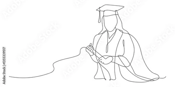 Fototapeta Continuous line drawing of students graduating and celebrating graduation. Hand drawn single line illustration