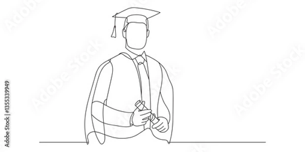 Fototapeta Continuous line drawing of students graduating and celebrating graduation. Hand drawn single line illustration