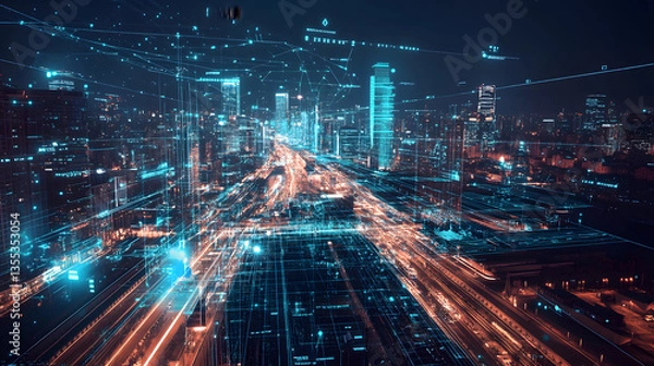 Fototapeta A self-learning AI coordinating emergency response efforts across a digital city, ensuring faster reaction times to incidents.