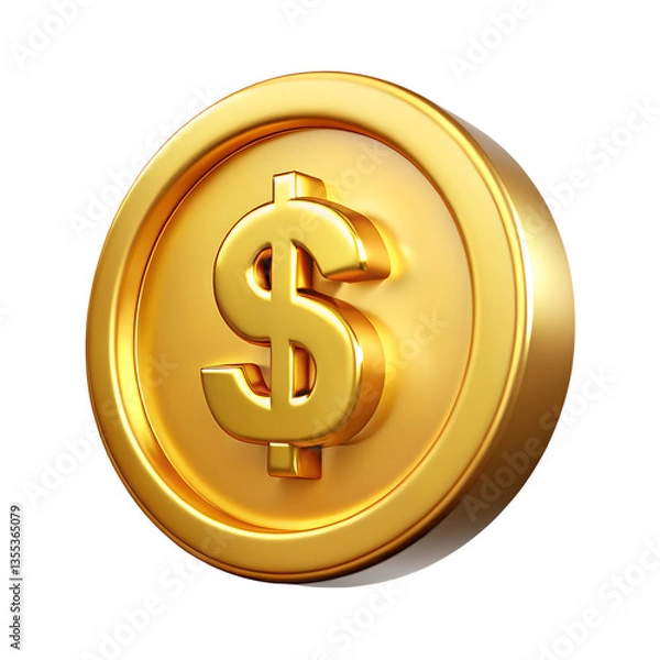 Fototapeta 3D Shiny Gold Coin with Dollar Sign A Symbol of Wealth, Finance, and Digital Transactions