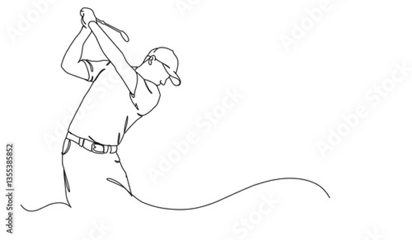 Obraz Man Playing Golf Oneline Continuous Single Line Art Editable Line. Single continuous line drawing of young happy golf player swing the golf club.