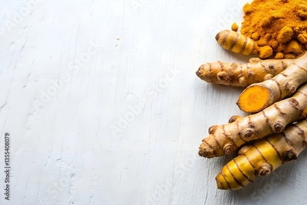 Fototapeta Turmeric Root on White Background