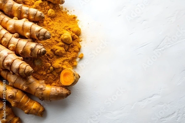 Fototapeta Turmeric Root on White Background