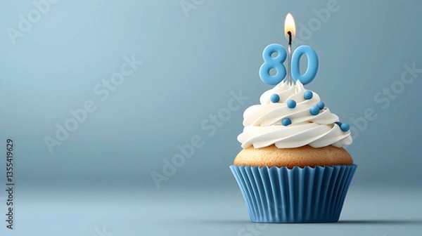 Obraz Eighty Year Old Birthday Cupcake With Blue Candle
