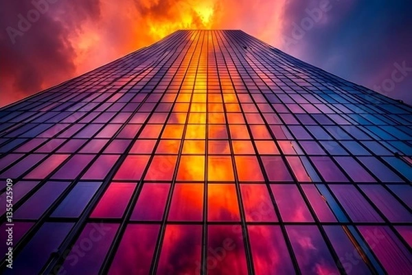 Obraz Modern Skyscraper Reflecting Colorful Sunset Hues