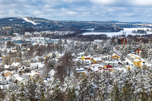 Obraz Aerial panoramic view of Jyvaskyla in snow, Finland