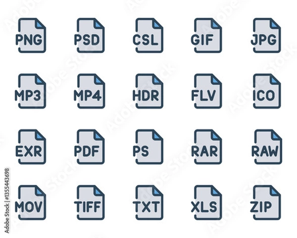 Fototapeta Filled blue outline icons set for Programming files