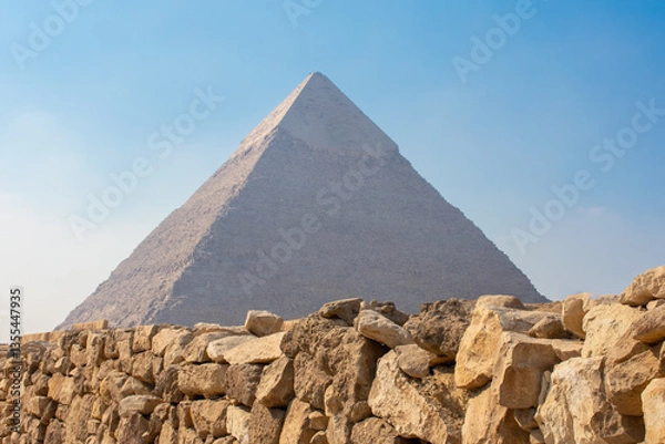 Fototapeta Famous Great Pyramids of Chephren and Cheops, Cairo, Egypt. Two of the three Great Pyramids, Giza pyramid complex (Giza Necropolis)