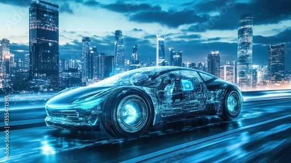 Fototapeta A self-driving car powered by artificial intelligence. 