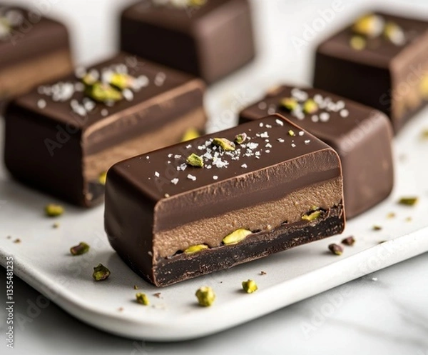 Obraz Pistachio Filled Chocolate Squares: A Delectable Treat