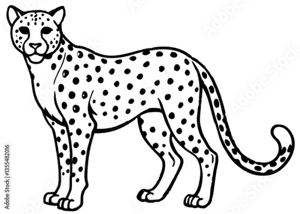 Fototapeta Cheetah Illustration: A detailed line drawing showcases the elegance and speed of a cheetah, its iconic spots and sleek form.