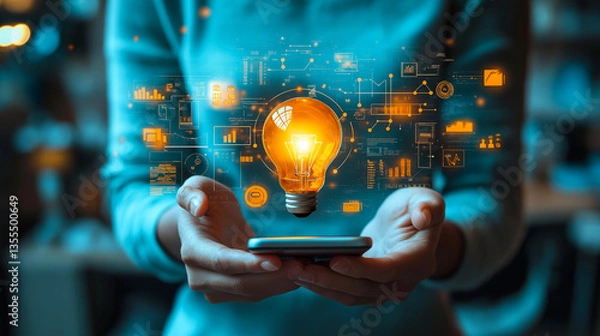 Fototapeta Innovative Mobile Technology Bright Idea Concept Digital Business Startup Success Future Growth Progress Development Planning     