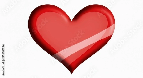 Fototapeta Red Heart Symbol with Glossy Reflection Isolated on White Background