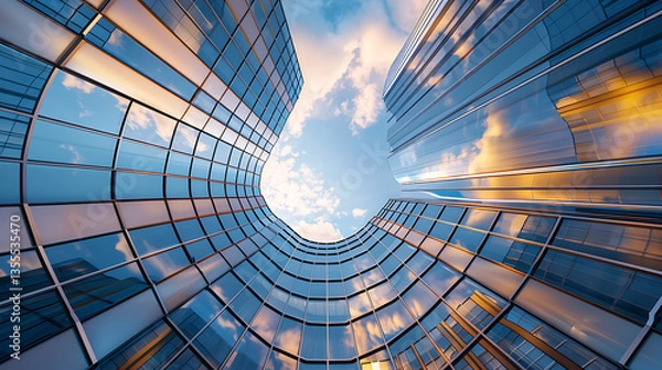 Fototapeta 3D City Buildings that curve towards the sky