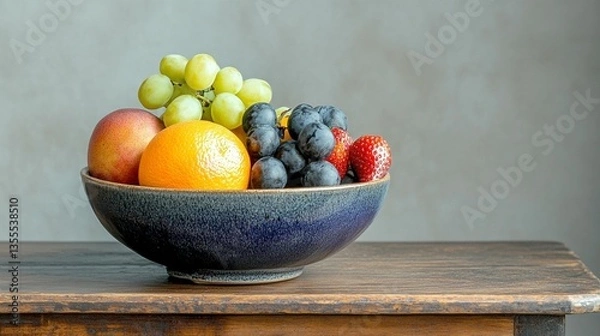 Obraz Fresh fruit in a bowl on a wooden table.