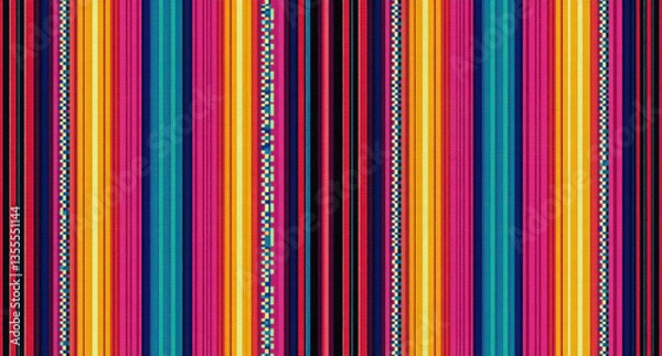 Obraz Blanket stripes seamless vector pattern. Background for Cinco de Mayo party decor or ethnic mexican fabric pattern with colorful stripes. Serape design
