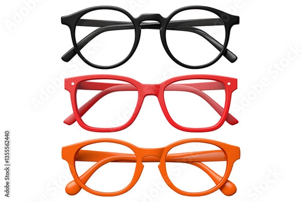 Fototapeta Front view of black, red and orange plastic eyeglasses on transparent background.
