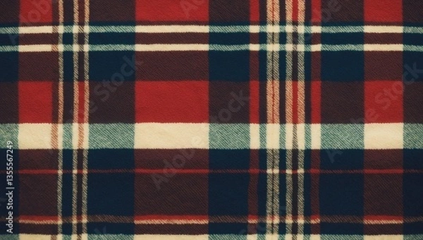 Fototapeta Close-up view of a classic tartan fabric highlighting the intricate plaid pattern.