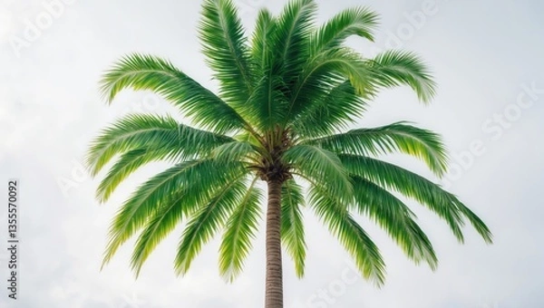 Fototapeta Green beautiful palm tree isolated on a white backdrop.