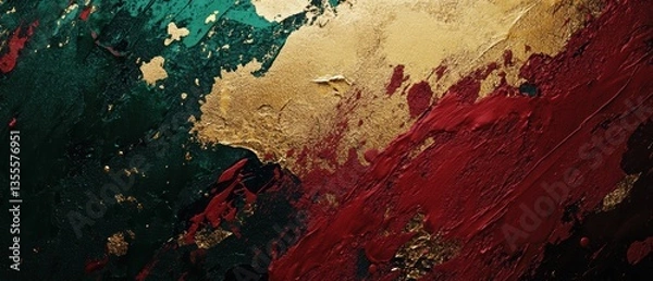 Fototapeta Abstract Art with Rich Gold, Deep Green and Bold Red Textures for Modern Decor and Creativity Inspiration