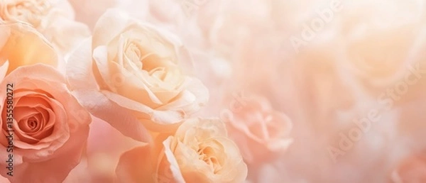 Fototapeta Delicate Soft Pink Roses with a Gentle Warm Light Background for Romantic and Floral Themes