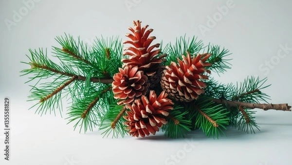 Obraz Larch limb adorned with flowers isolated on a white background.