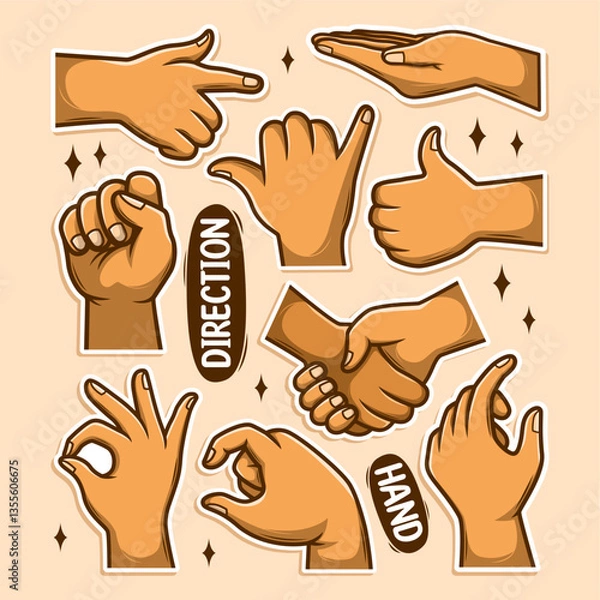 Obraz Finger hand direction gesture cartoon doodle set