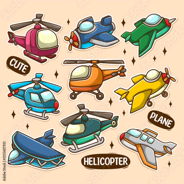 Obraz cute plane toys doodle hand draw collection set