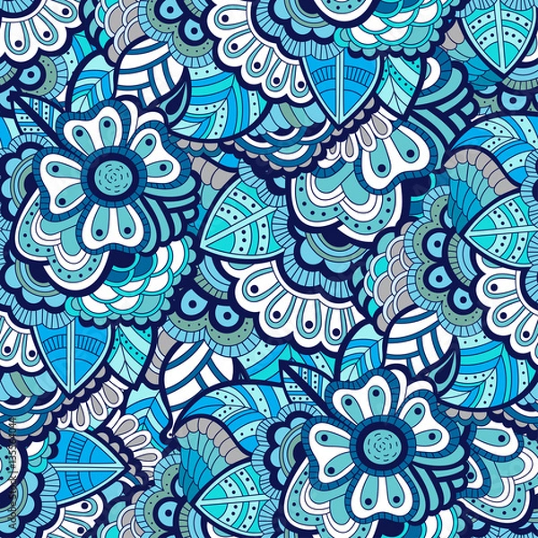 Fototapeta Ornate floral seamless texture, endless pattern with flowers. Hand drawn doodle flowers. Can be used for wallpaper, pattern fills, web page background, surface textures,