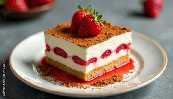 Obraz Single serving of tiramisu, showcasing texture and rich color , sweet, photography, isolated