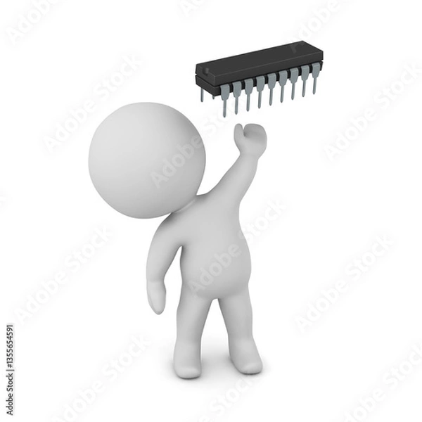 Obraz 3D Character Holding Up a Microchip