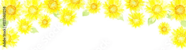 Fototapeta 水彩で描いた淡くて優しいイメージのひまわりのフレーム