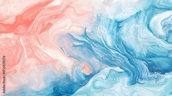 Fototapeta Abstract Fluid Acrylic Painting Pastel Pink and Blue Swirls Texture Background