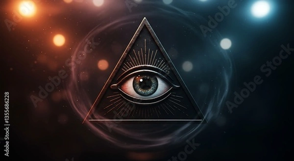 Obraz Pyramid Eye Symbol Illuminati Spiritual Sign with Mysterious Glow
