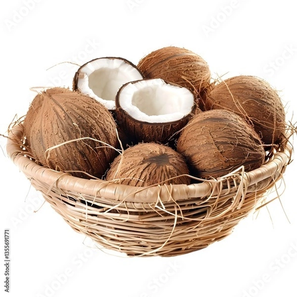 Fototapeta a rustic woven basket with full of coconuts 