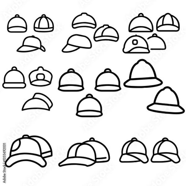 Fototapeta Cap icons set cartoon vector. Baseball hat. Sport head
Hat Four View Front, Back, Side, Color is Black and White, Template Design for Commercial Use V2