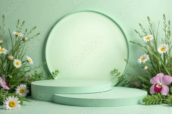 Obraz Green Podium with Wildflower Display