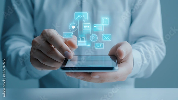 Fototapeta Digital communication features business office mobile interaction modern workspace user-centric technology advancement