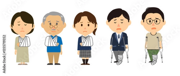 Fototapeta 骨折セット松葉杖包帯ギブス学生高齢者