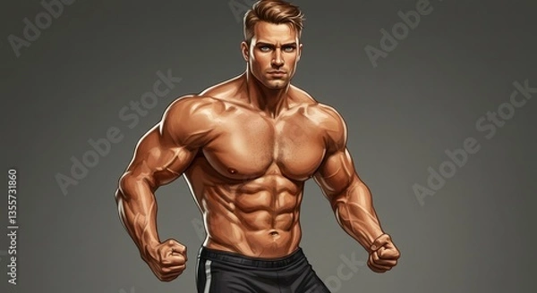 Obraz Muscular Man Posing Fitness Studio Portrait