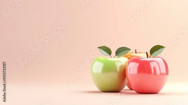 Fototapeta Shiny Apples  3D Render of Green  Red   Orange Fruit