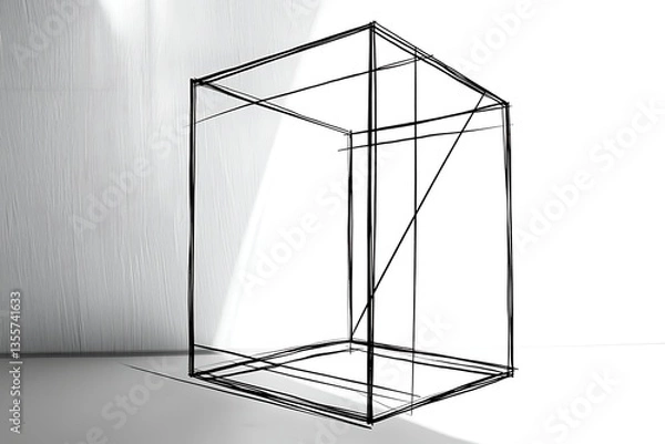 Fototapeta Geometric minimalist artwork a cube, exploring form and perspective in simple lines