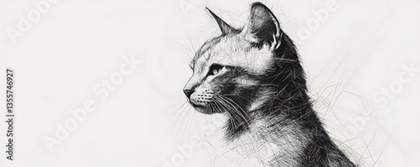 Fototapeta Geometric minimalist drawing a cat, focusing on form and minimal details