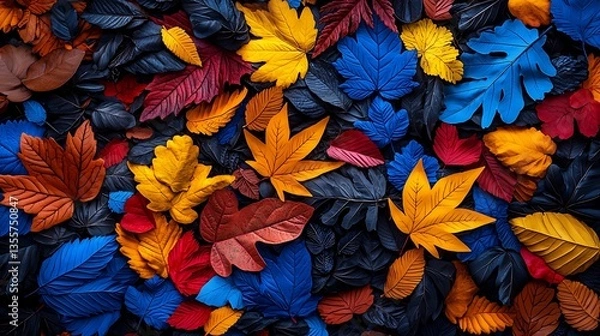 Obraz Colorful autumn leaves flatlay.