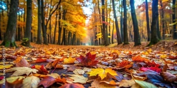 Fototapeta Colorful fallen leaves carpet the forest floor